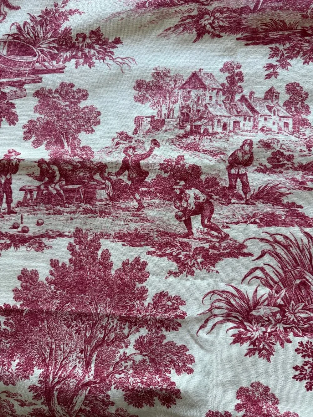 Vintage Toile Print Laura Ashley French Country Pastoral 3 yards Cranberry Cream